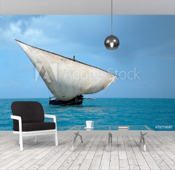 Picture of Wooden sailboat dhow on water Zanzibar